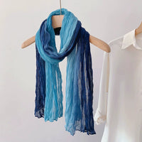 2025 New Cotton Linen Scarf for Women, Vintage Gradient Long Shawl, Pleated Thin Spring Autumn Warm Neck Wrap