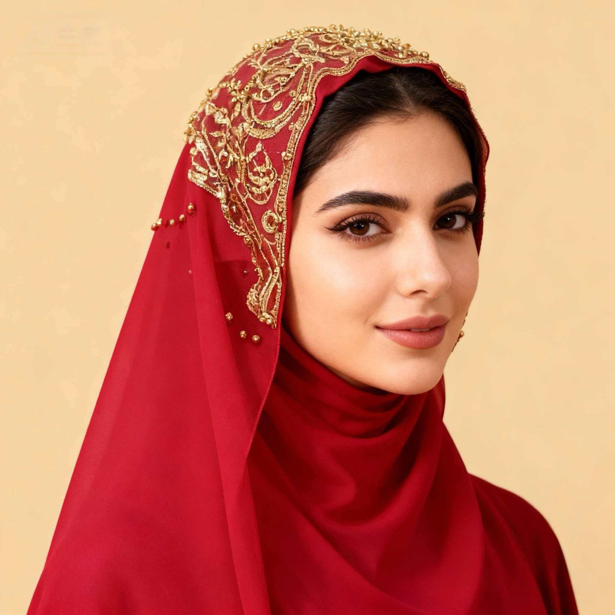 Ethnic Style Chiffon Beaded Headscarf Scarf for Women, Southeast Asian Fashion Shawl