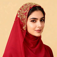 Ethnic Style Chiffon Beaded Headscarf Scarf for Women, Southeast Asian Fashion Shawl