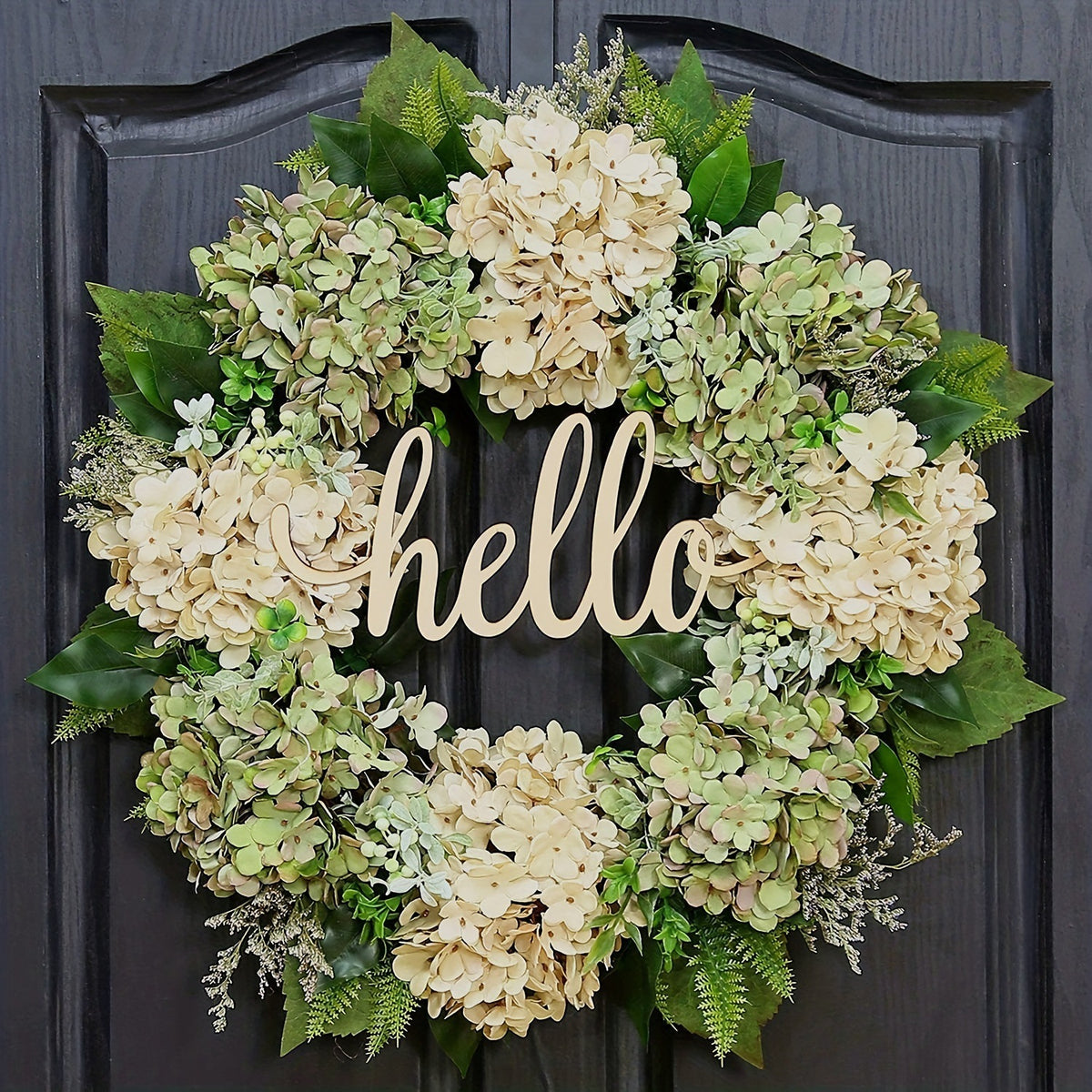 Haobei Summer Hydrangea Green Leaf Wreath for Front Door Decor