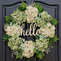 Haobei Summer Hydrangea Green Leaf Wreath for Front Door Decor
