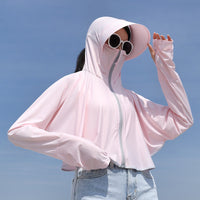 Women's Summer Ice Silk Sun Protection Jacket with Large Brim, UV Resistant, Breathable Outdoor Thin Coat
