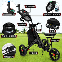 PGM Golf Push Cart with Seat and Cooler Bag, Foldable 3-Wheel Trolley for Juniors and Adults