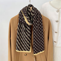 Velvet Herringbone Pattern Scarf for Women, Hand-Rolled Edge, Autumn/Winter Warm Neck Scarf