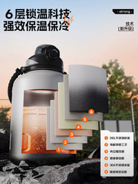 Enermei Large Capacity Insulated Water Bottle with Straw and Strap, 1.5L/2L Stainless Steel for Hot and Cold Beverages