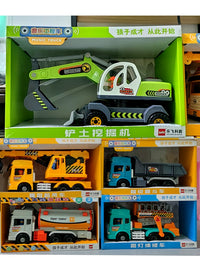 Large Inertia Excavator Toy with Lights and Music for Kids, Green