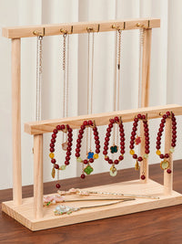 Creative Solid Wood Jewelry Organizer with Hooks for Necklaces, Keys, and Accessories