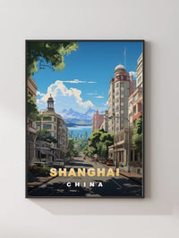 Vintage City Landmark Art Print with Black Frame, Retro English Poster for Home Decor