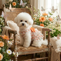 Pet Dog Cat Floral Pleated Princess Dress for Spring/Summer, Anti-Shedding Apparel