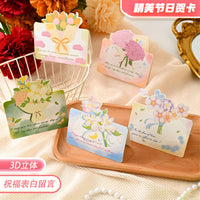 3D Floral Bouquet Greeting Cards for Thanksgiving and Festivals, Hand-Painted Rose Decorative Message Cards