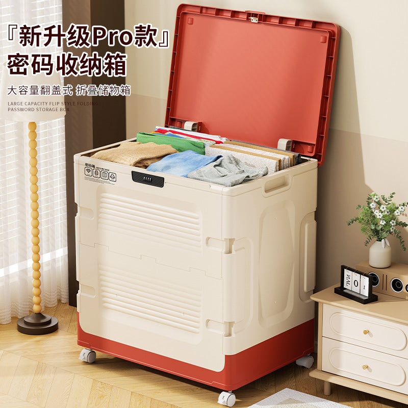 PP Storage Box with Combination Lock, Lid, and Wheels - Dustproof & Moisture-proof