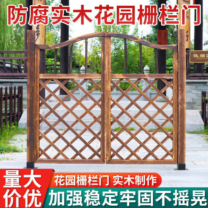 Outdoor Wooden Garden Fence Gate Double Opening Courtyard Decorative Picket Gate for Yard and Vegetable Garden