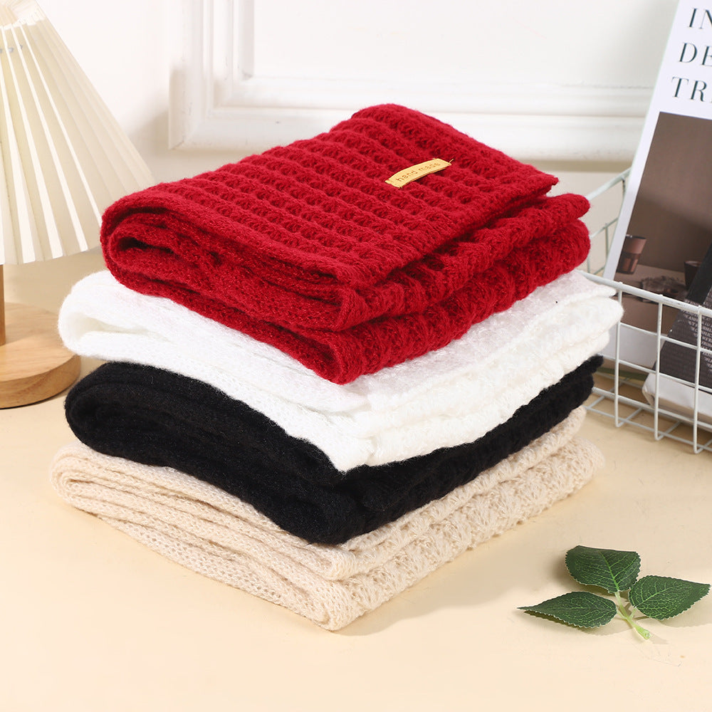 Knitted Solid Color Scarf for Autumn/Winter, Thickened Warm Neck Warmer, Simple Windproof Design