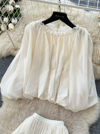 Women's Two-Piece Commuter Set with Cropped Top and High-Waist Flowy Skirt