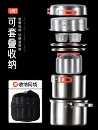 Outdoor Camping Cookware Set with Hanging Pot, Cooking Pot, and Kettle for Backpacking and Picnics
