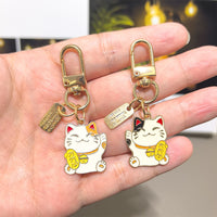Tingming Japanese Style Lucky Cat Keychain with Cherry Blossom Charm for Bags