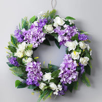 Spring Floral Wreath for Front Door, Greenery Vine Ring with Hydrangeas and Maple Leaves, Wedding & Hotel Decor
