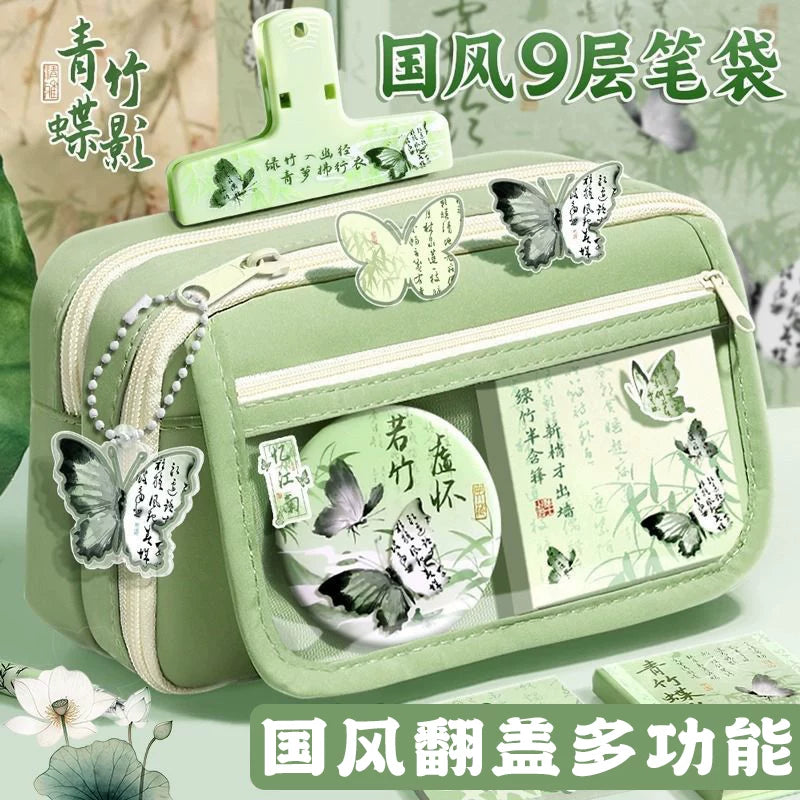 Flip-Top Vintage Style Large Capacity Pencil Case Multifunctional Student Stationery Box for Boys and Girls