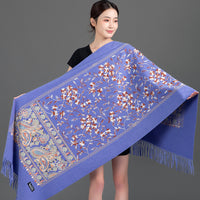 Women's Faux Cashmere Embroidered Shawl Scarf for Winter Cheongsam Outerwear