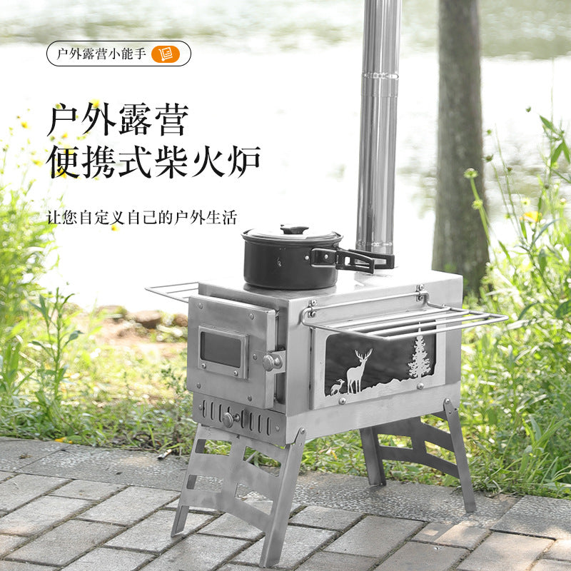 Portable Stainless Steel Wood Burning Stove for Outdoor Camping and Picnics