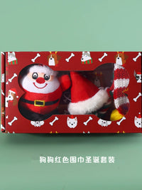 Christmas Dog Toy Set with Scarf and Hat, Squeaky Chew Rope Toys for Festive Photos