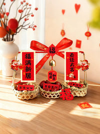 Housewarming Gift Basket with Dried Fruit Tray and Decorative Ornaments
