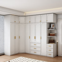 French Style Wardrobe with Dressing Table and Desk Combination, Modern Minimalist Home Bedroom Corner Closet