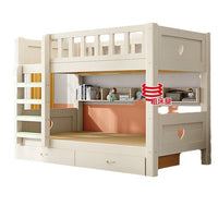 Kids Solid Wood Bunk Bed with Guardrail, Detachable High-Low Twin Bed for Dormitory