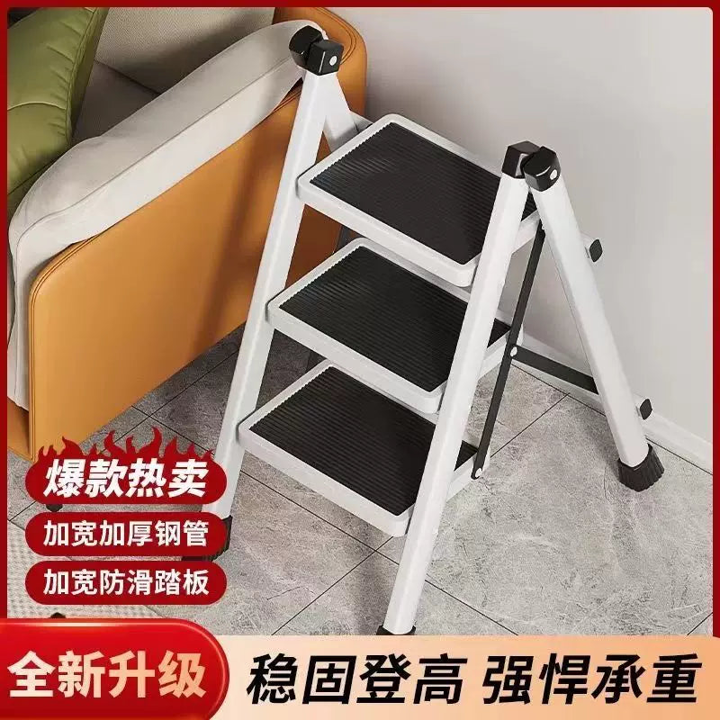 Folding 4-Step Ladder Stool, Heavy-Duty Carbon Steel, Portable Multi-Functional A-Frame Step Stool for Home Use