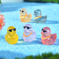 Luminous Duck Figurine with Gold Chain for Micro Landscape & Car Decor