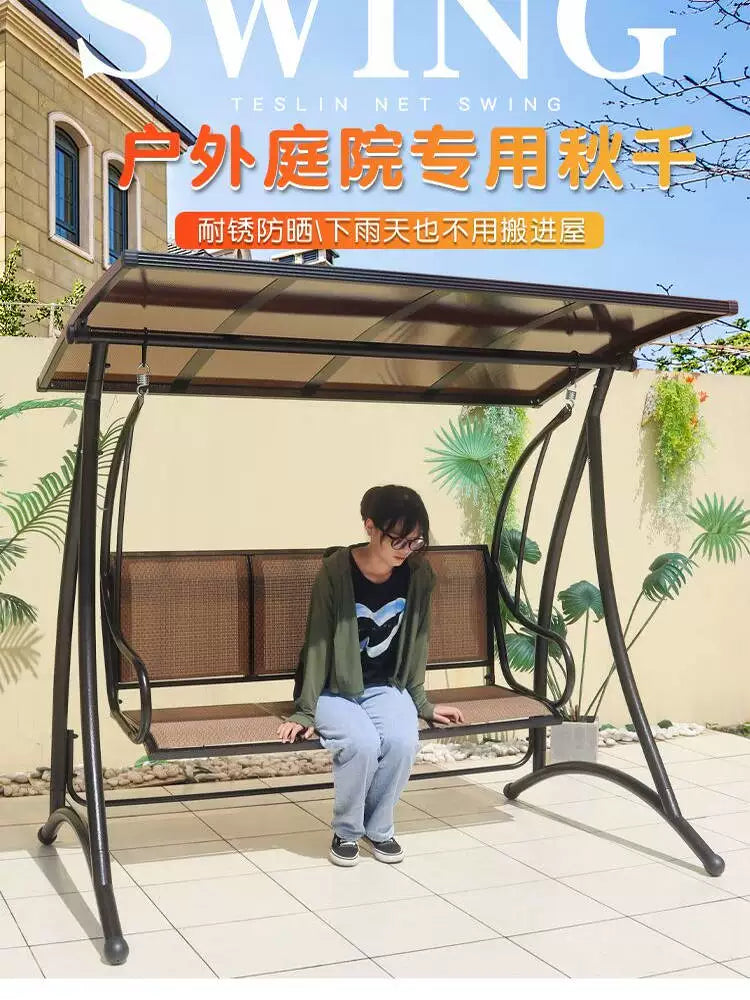Outdoor Patio Swing Chair with Canopy, 2-3 Seater Garden Hammock Glider for Yard Balcony