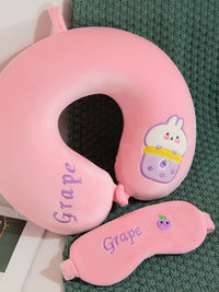 Cartoon Memory Foam U-Shaped Neck Pillow with Eye Mask for Travel and Napping