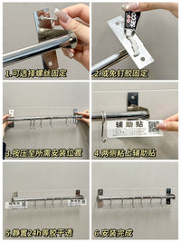 Stainless Steel Kitchen Utensil Hanging Rack with Movable Hooks