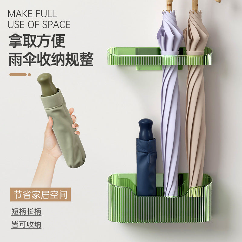 Wall-Mounted Umbrella Storage Rack with Drip Tray for Long and Folding Umbrellas