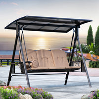 Outdoor Patio Garden Swing Chair with Sunshade Canopy, Weather-Resistant Double/Triple Seater Rocking Bench for Balcony Villa