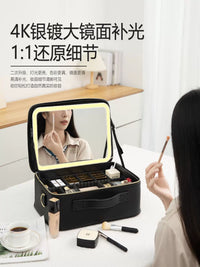 LED Lighted Makeup Travel Case with Mirror - Portable Large Capacity Cosmetic Organizer Bag