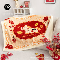 New Year Horse Print Flannel Blanket for Office Nap & Sofa Cover