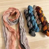 Gradient Cotton Linen Feel Scarf for Women, Vintage Print Long Striped Pleated Shawl