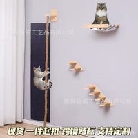 Wall-Mounted Wooden Cat Climbing Shelf with Scratching Post and Jumping Platform
