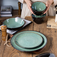 Ceramic Dinnerware Set Peacock Glaze Steak Plate Salad Bowl Noodle Bowl Nordic Retro Home Use