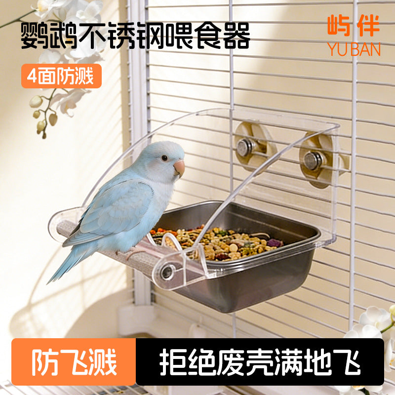 Stainless Steel & Acrylic Hanging Bird Feeder for Parrots, Peonies, and Cockatiels