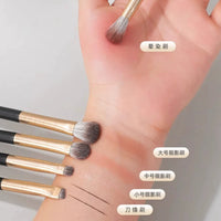 Professional 5-6 Piece Black Eye Makeup Brush Set with Portable Case for Eyeshadow Blending and Detailing