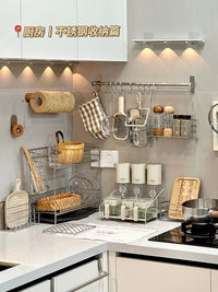 Stainless Steel Kitchen Utensil Hanging Rack with Movable Hooks