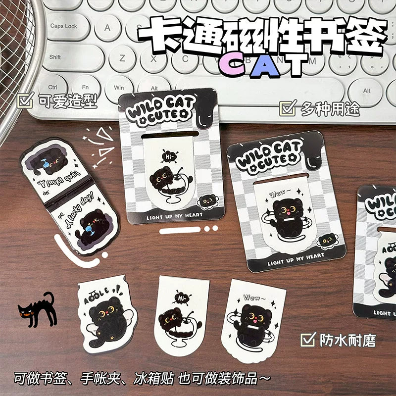 Cute Cartoon Cat Magnetic Bookmarks for Students and Readers, Double-Sided Page Markers