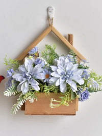 Artificial Flower Wall Decor with Wooden House Ornament for Living Room Bedroom