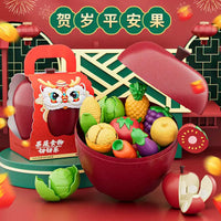 Newqida Kids Play Food Cutting Toy Set with Storage Bucket, Educational Pretend Play for Toddlers
