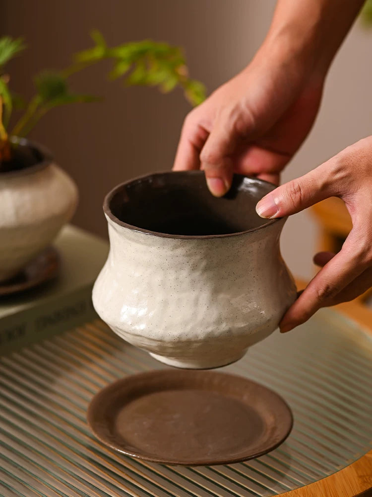 Jingdezhen Ceramic Orchid Pot with Tray - New Chinese Style Vintage White Planter for Phalaenopsis