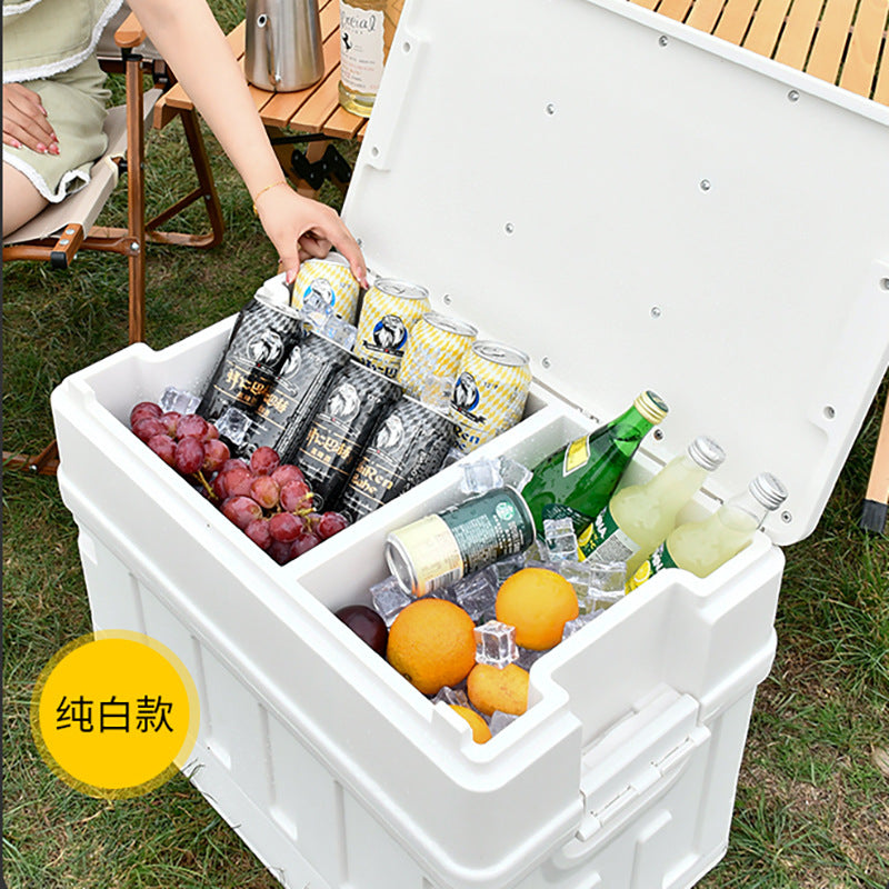 Large Capacity Insulated Cooler Box for Outdoor Camping and Food Preservation, Foldable Car Storage