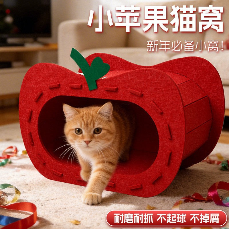 Felt Red Apple Cat Bed Tunnel House for All Seasons
