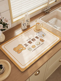 Diatomaceous Earth Kitchen Drain Mat - Super Absorbent, Non-Slip Countertop Drying Mat for Dishes and Sink